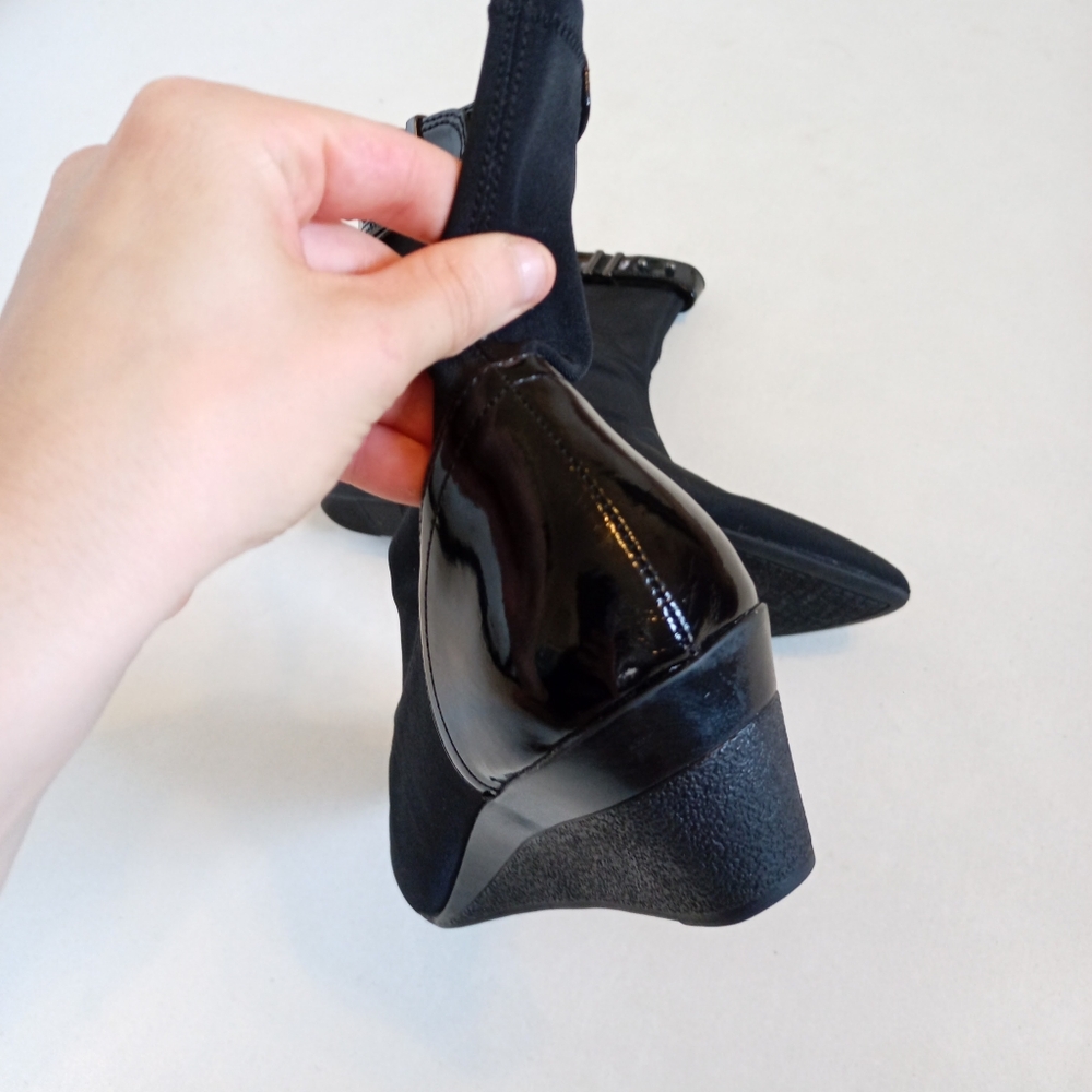 Joan & David black wedge stretch "sock" ankle boots - Picture 8 of 8